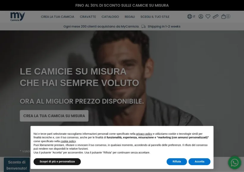 Schermata della pagina offerta di MyCamicia