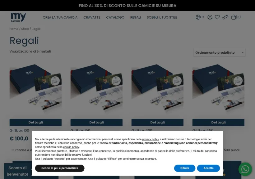 Schermata della pagina offerta di MyCamicia