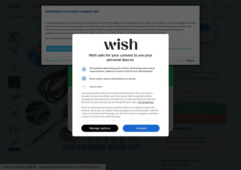 Schermata della pagina offerta di Wish