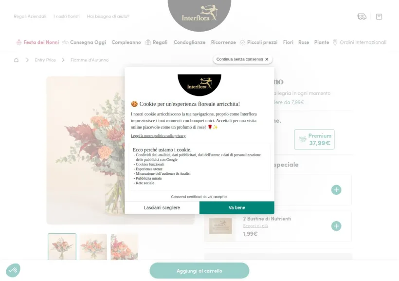Schermata della pagina offerta di Interflora