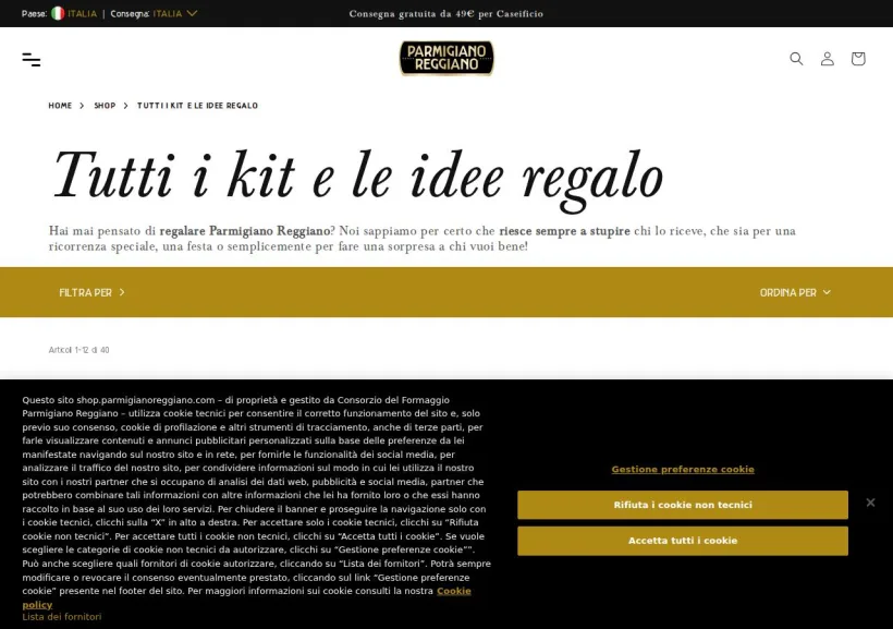 Schermata della pagina offerta di Parmigiano Reggiano