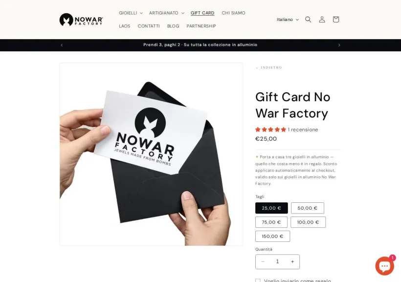 Schermata della pagina offerta di No War Factory