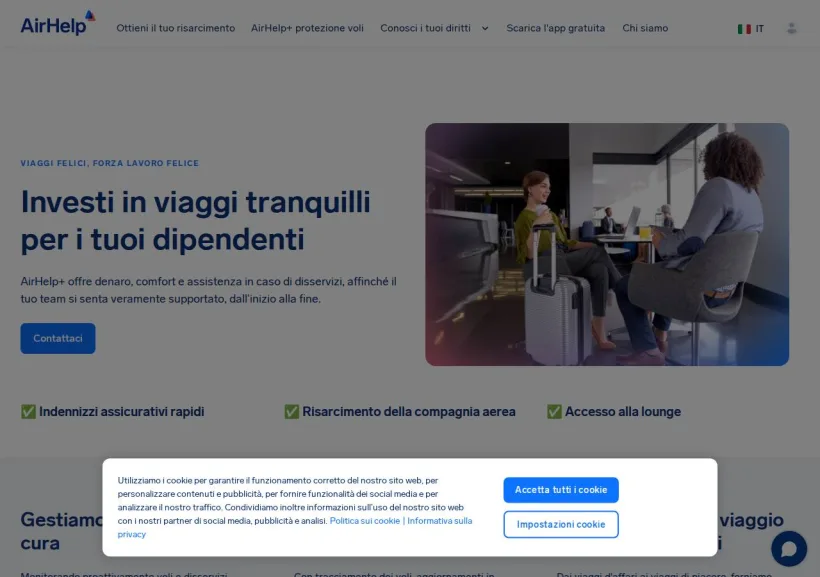 Schermata della pagina offerta di Airhelp