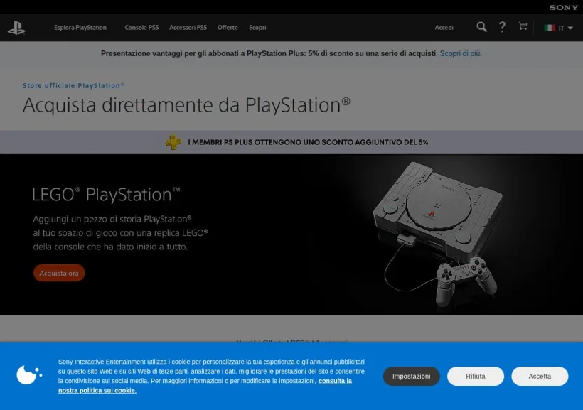 Schermata della pagina offerta di PlayStation