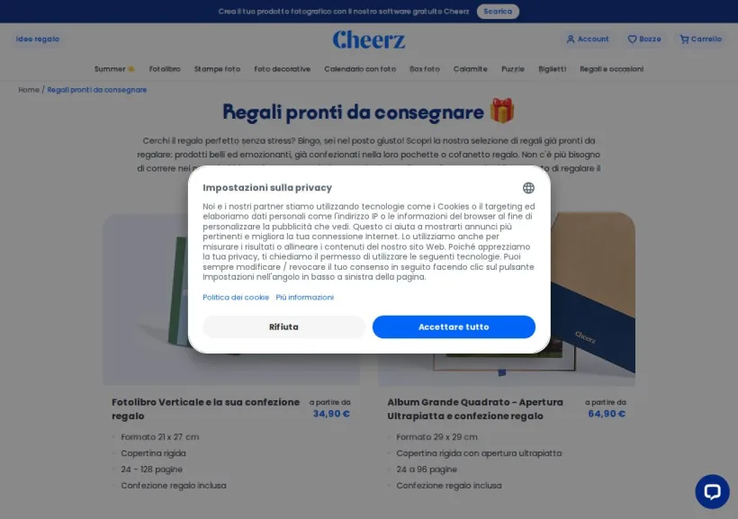 Schermata della pagina offerta di Cheerz