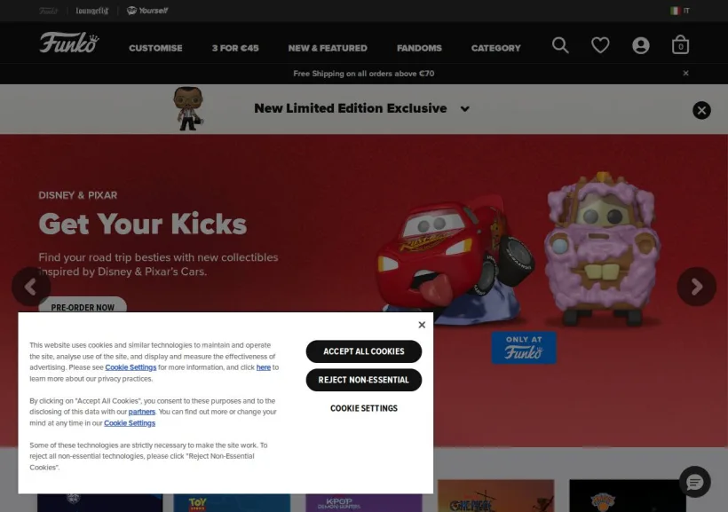 Schermata della pagina offerta di Funko