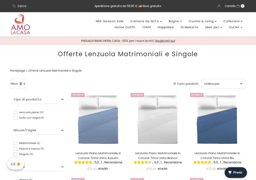 Schermata della pagina offerta di Amolacasa