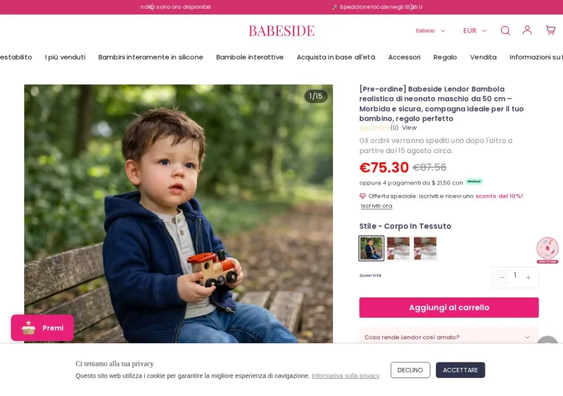 Schermata della pagina offerta di Babeside