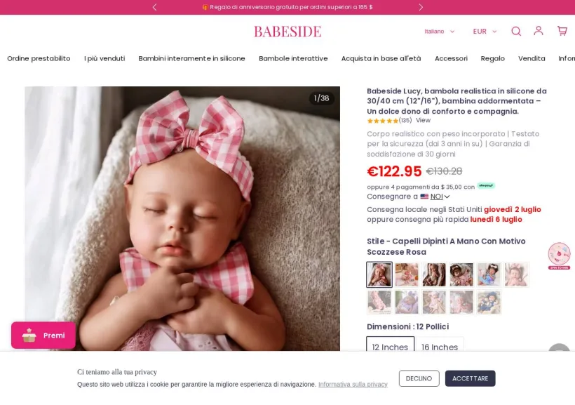 Schermata della pagina offerta di Babeside