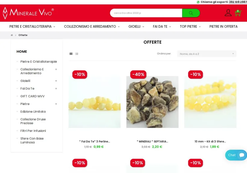 Schermata della pagina offerta di Minerale Vivo