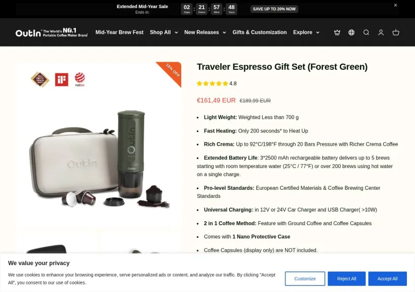 Schermata della pagina offerta di OutIn