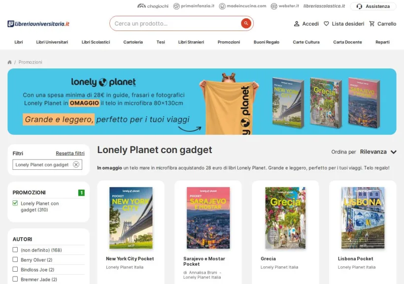 Schermata della pagina offerta di Libreria universitaria