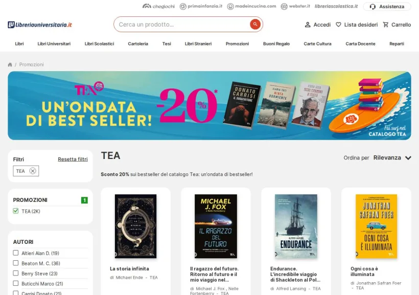 Schermata della pagina offerta di Libreria universitaria
