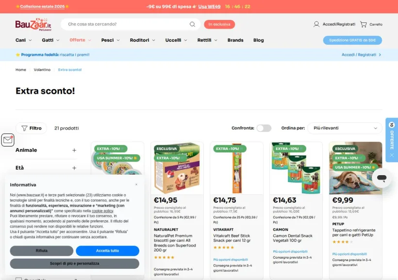 Schermata della pagina offerta di Bauzaar