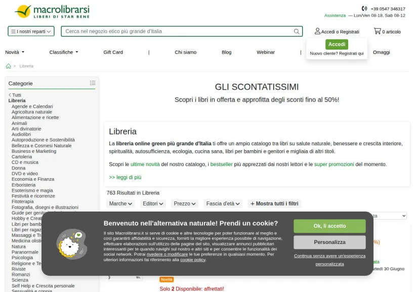Schermata della pagina offerta di Macrolibrarsi