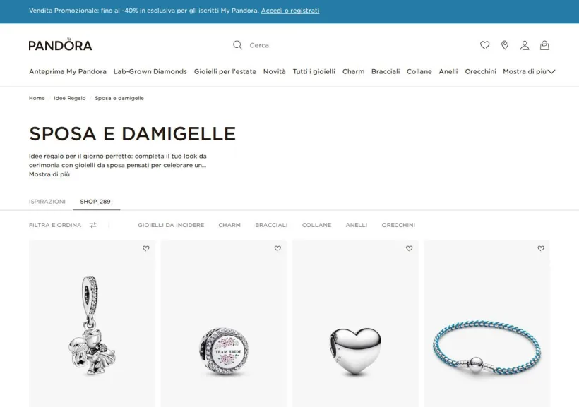 Schermata della pagina offerta di Pandora