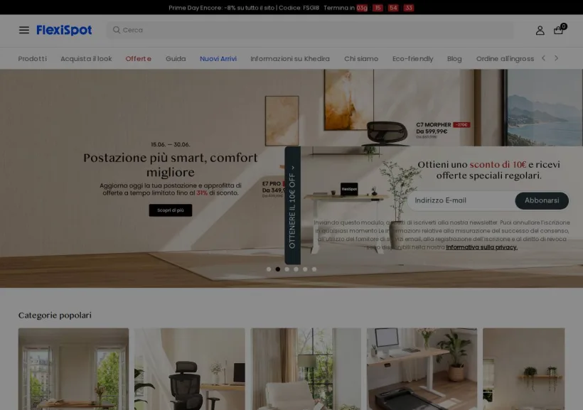 Schermata della pagina offerta di Flexispot