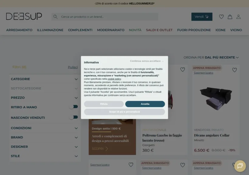 Schermata della pagina offerta di Deesup