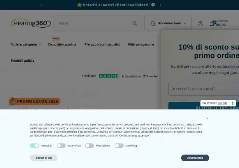 Schermata della pagina offerta di Hearing 360