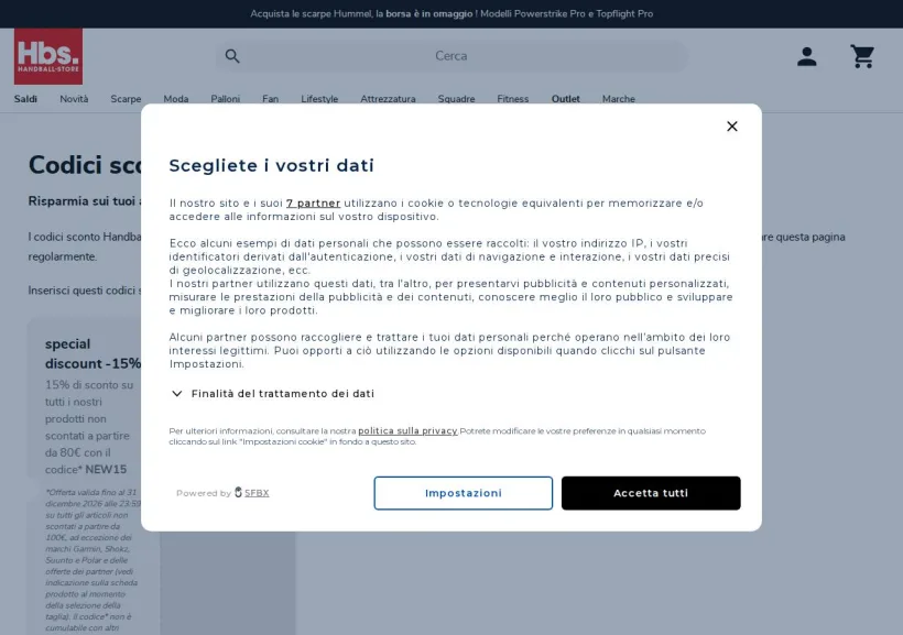 Schermata della pagina offerta di Handball-Store