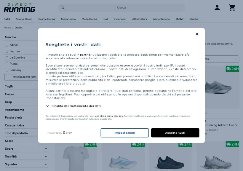 Schermata della pagina offerta di Direct-Running
