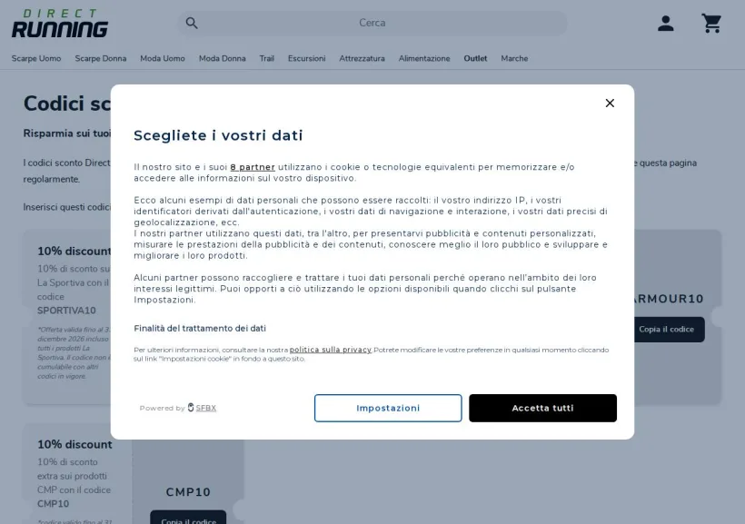 Schermata della pagina offerta di Direct-Running
