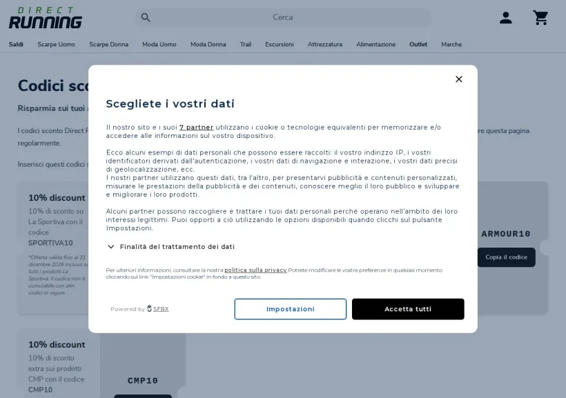 Schermata della pagina offerta di Direct-Running