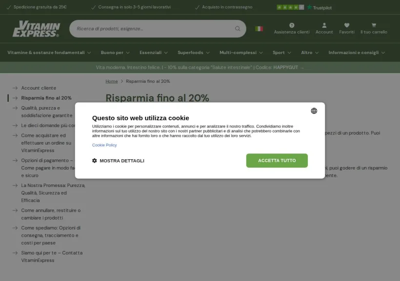 Schermata della pagina offerta di Vitamin Express