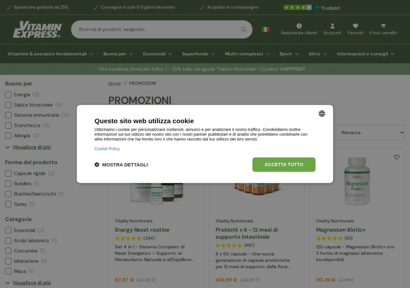 Schermata della pagina offerta di Vitamin Express