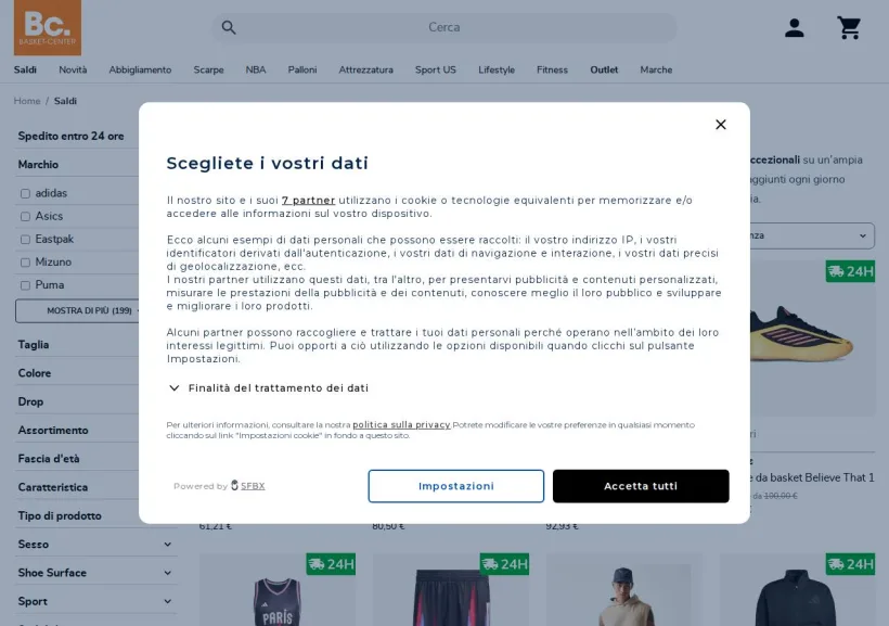 Schermata della pagina offerta di Basket-Center