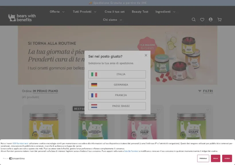 Schermata della pagina offerta di Bears with Benefits