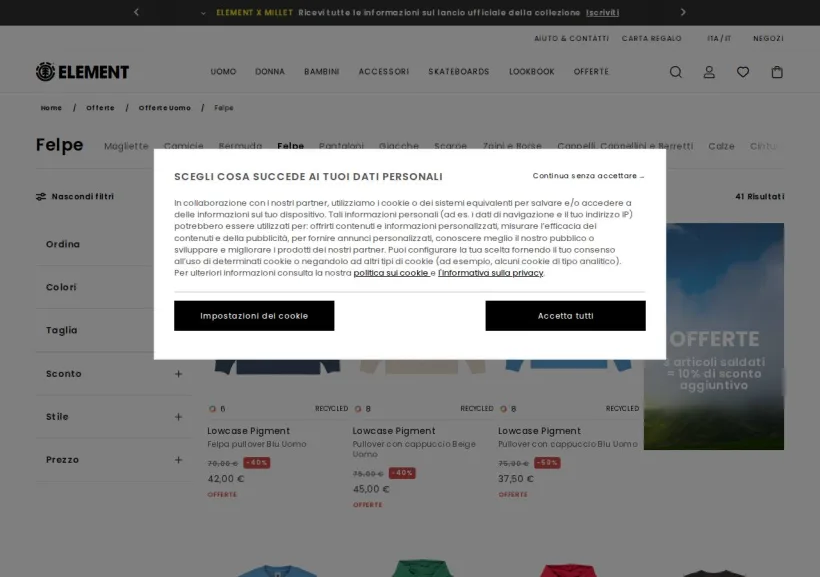 Schermata della pagina offerta di Element