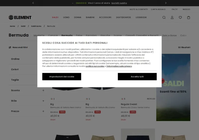 Schermata della pagina offerta di Element