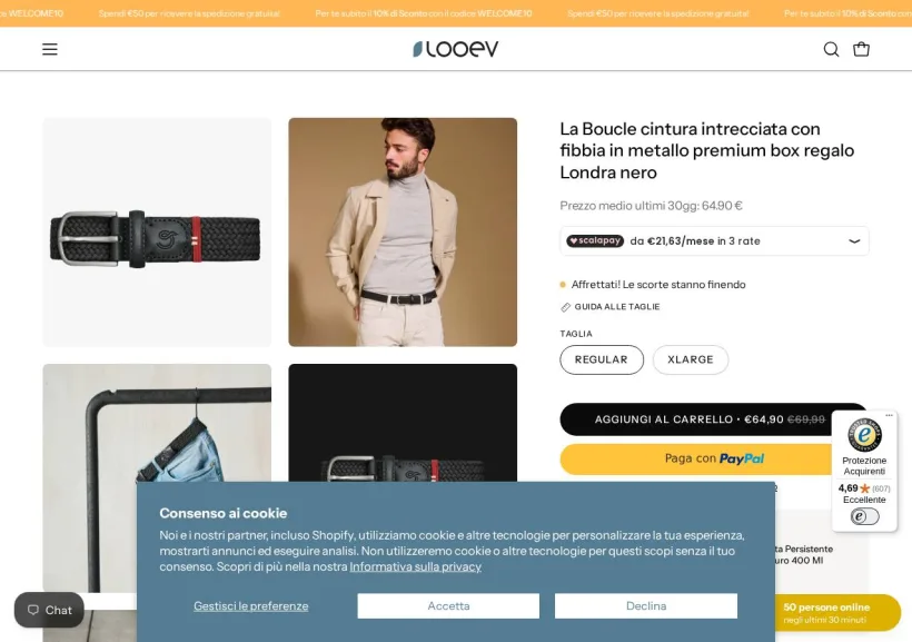 Schermata della pagina offerta di Looev