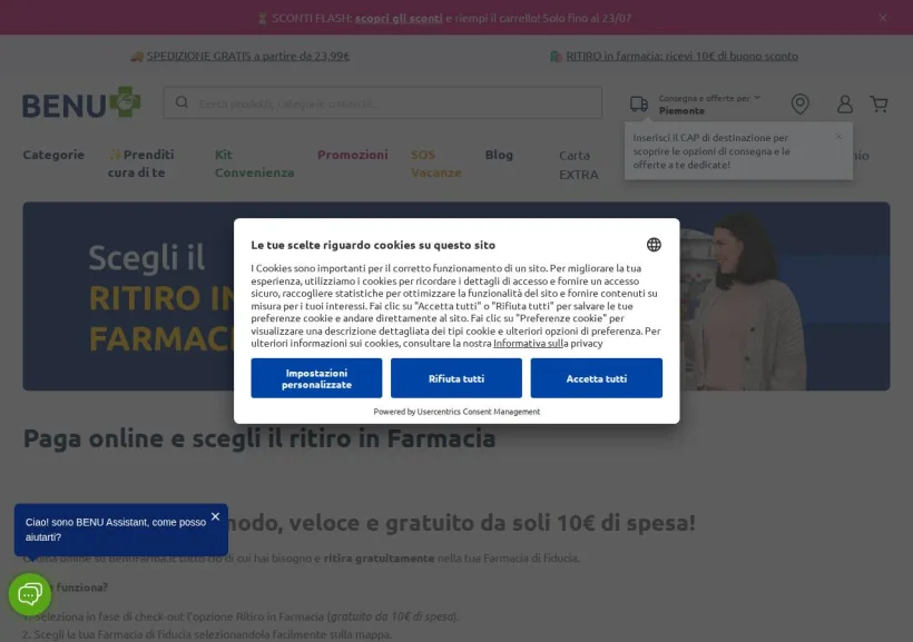 Schermata della pagina offerta di Benu Farma