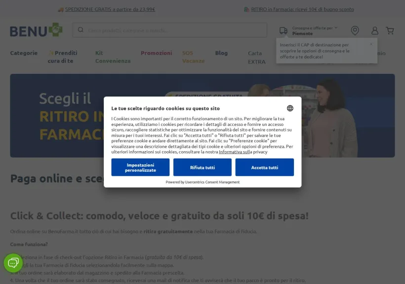 Schermata della pagina offerta di Benu Farma