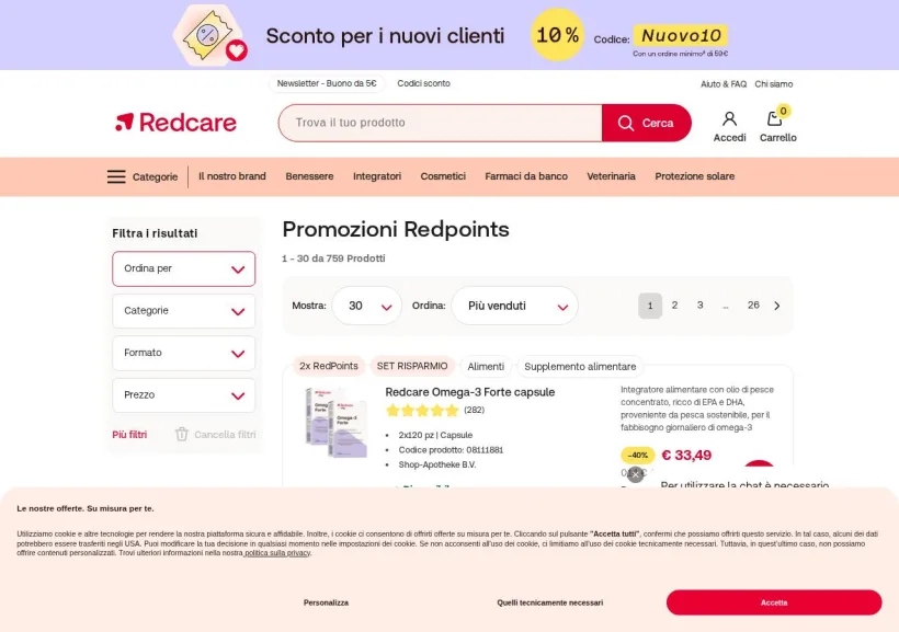 Schermata della pagina offerta di Shop Farmacia