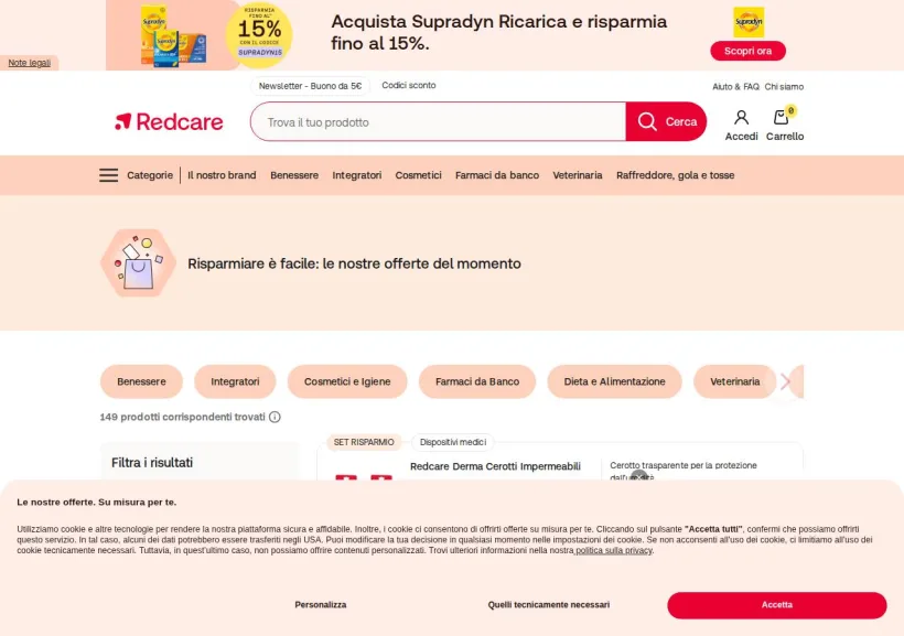 Schermata della pagina offerta di Shop Farmacia
