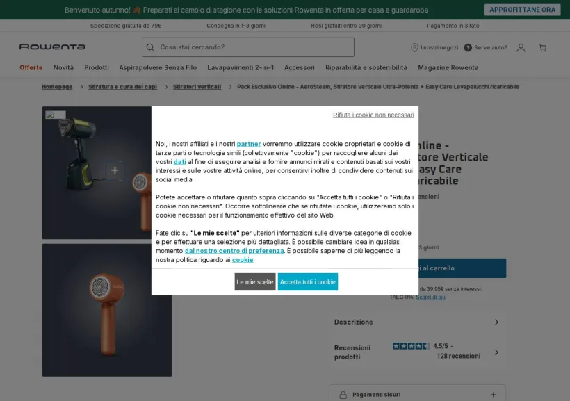 Schermata della pagina offerta di Rowenta