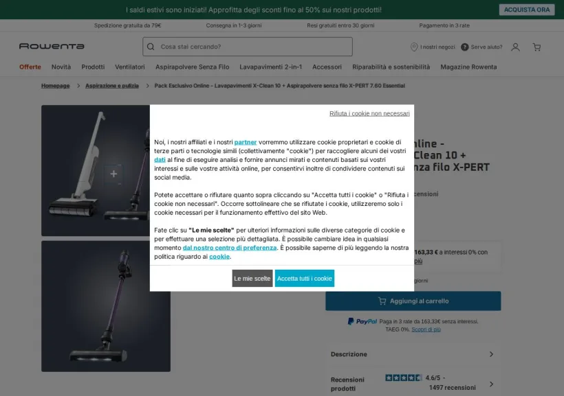 Schermata della pagina offerta di Rowenta