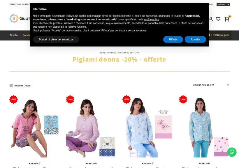 Schermata della pagina offerta di Quattro Stagioni