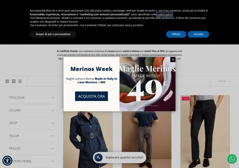 Schermata della pagina offerta di Il Lanificio