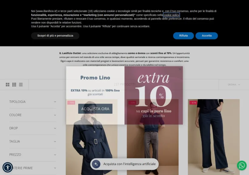 Schermata della pagina offerta di Il Lanificio