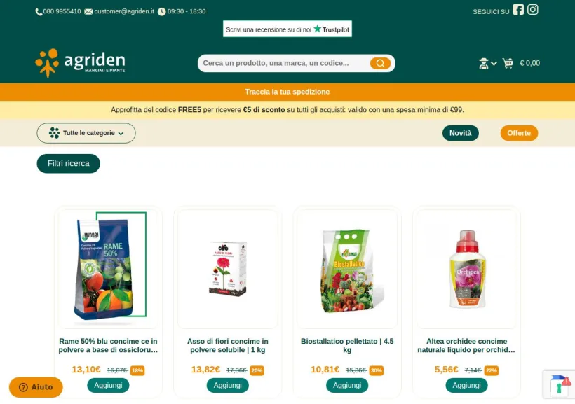 Schermata della pagina offerta di Agriden
