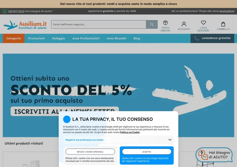 Schermata della pagina offerta di Ausilium.it