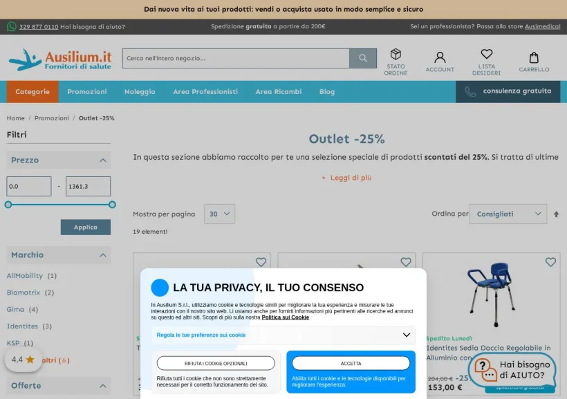 Schermata della pagina offerta di Ausilium.it