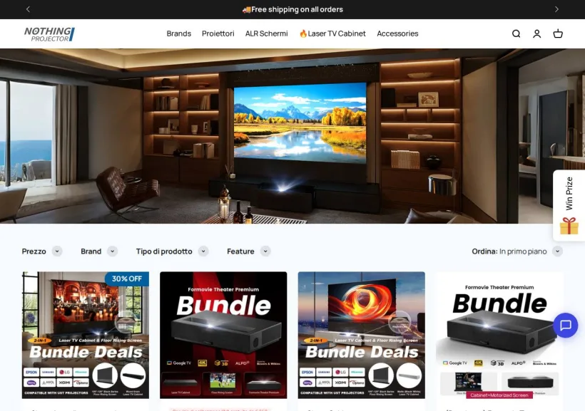 Schermata della pagina offerta di Nothingprojector