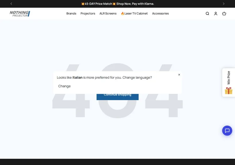 Schermata della pagina offerta di Nothingprojector