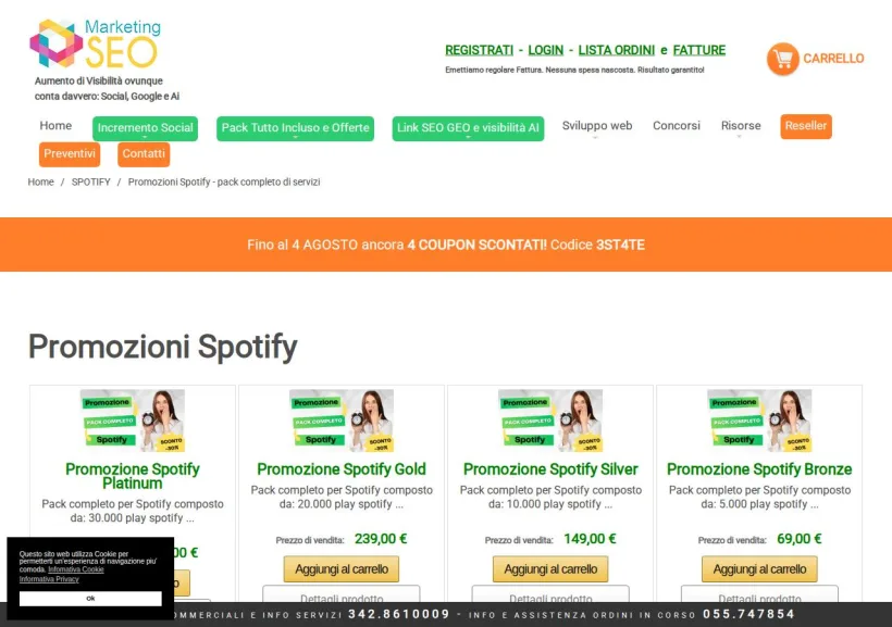 Schermata della pagina offerta di Marketing-seo.it AI service