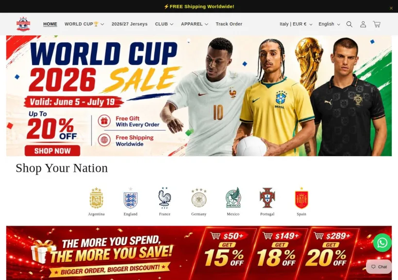 Schermata della pagina offerta di FansJerseyHub